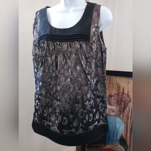 Tory Burch Metallic Gunmetal Silver Leopard Pattern Sleeveless Gray Wool Trim 2